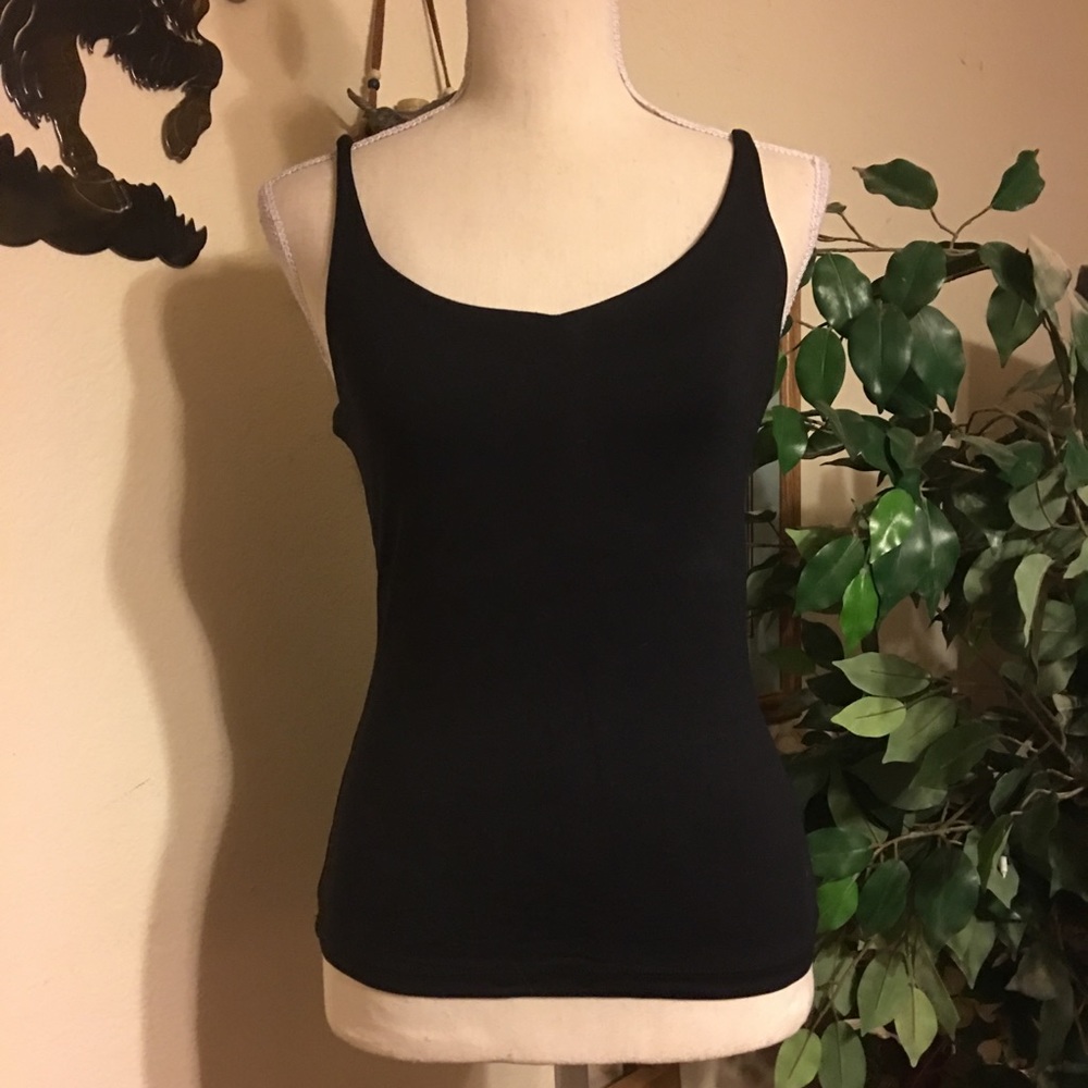 Lotus black stretch tank top cami shelf bra